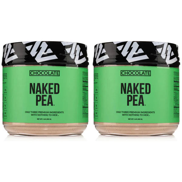 Two 1LB containers of Naked Nutrition Chocolate Pea Protein Isolate (2 Pack) are shown side by side, with green labels, against a white background.